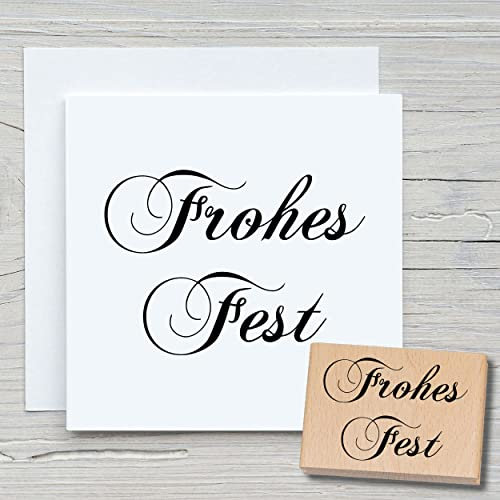 NEWSTAMPS Stempel Frohes Fest 01 Motivstempel aus Holz & Gummi zum Karten und Geschenke basteln, Holzstempel für Weihnachten, Weihnachtskarte, Advent, Scrapbook, Textilstempel, Deko, Freunde