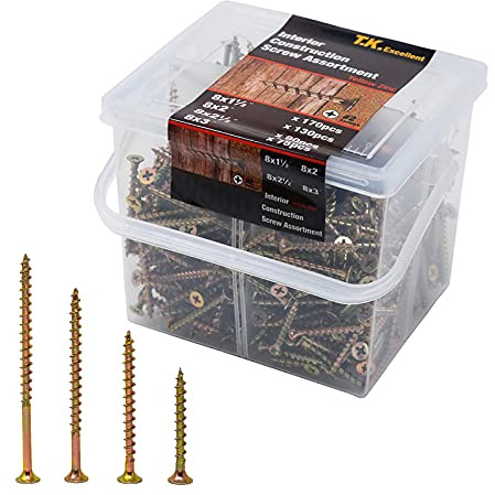 T.K.Excellent Wood Interior Construction Screw Coarse Thread Phillips Drive Bugle Head Yellow Zinc Drywall Screw Assortment Kit,465 Pieces
