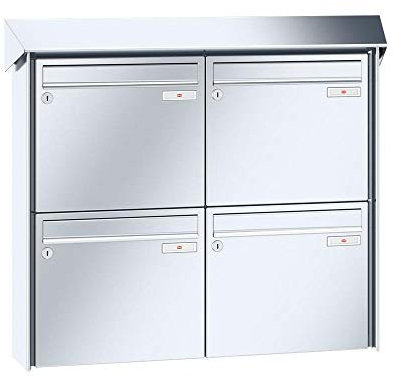 RENZ/Prisma / 4er Aufputz-Briefkastenanlage Wand-Briefkasten / V4A-Edelstahl/Volumen 12 L/Dein-Briefkasten.de
