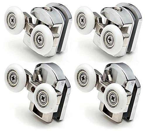 YUANQIAN Lot de 2 paires de roulettes doubles en alliage de zinc pour porte de douche - Poulies de fixation de porte de douche en chrome - Diamètre des roues : 23 mm - Pièces de rechange en haut et en