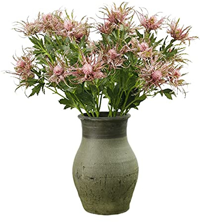YQYAZL Künstliche Distelblumen, 3 Stück, künstliche Eryngien, langer Stiel, künstliche Disteln, Strauß, Blumen für Hochzeitsstrauß, Mittelstück für Zuhause, Hochzeit, Fensterdekoration, rosa