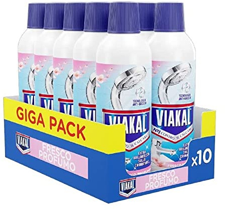 Viakal Anticalcare Detersivo Liquido Fresco Profumo, 10 x 470 ml, Con Tecnologia Anti-goccia, Il Numero Uno Per Il Tuo Bagno Contro Il Calcare E Le Macchie D'Acqua