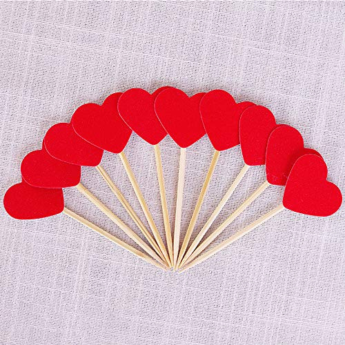 100 Stück bunte Herz-Cupcake-Topper, glitzernde Kuchendekoration, für Geburtstag, Hochzeit und Babyparty, Partyzubehör (rot)
