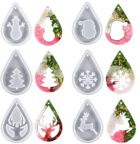 KyeeaDIY 6stk Weihnachtsanhänger Silikonformen Epoxidharz, Weihnachtsschmuck Silikonform Harz Ggießen Formen Weihnachten Anhänger Resin Mold Set DIY Weihnachtsbaum Wand Tag Ornament (Xmas Tag Mold)