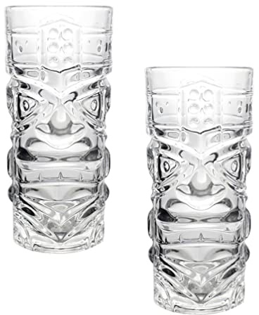TOPBATHY Lot de 2 verres Tiki transparents en verre pour cocktails - Verres à cocktail hawaïens - Pour glacée - Thé - Boissons - Bar - Décoration de fête