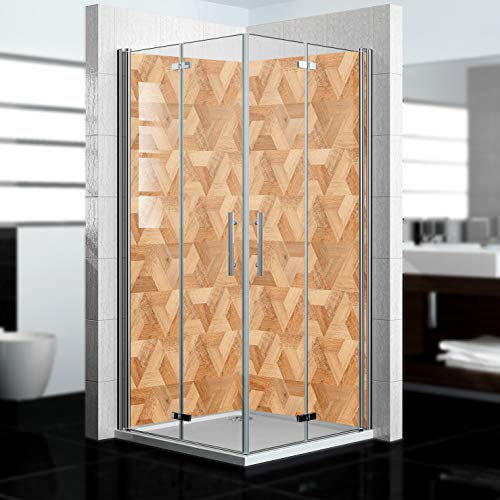 dedeco Eck-Duschrückwand wasserfest Motiv: Holz V4, UV-Lack matt, 2 x 80x210 cm, als Badrückwand zum Fliesenersatz, als Dekorwand, Wandverkleidung und Duschplatte aus Aluminium - Made in Germany