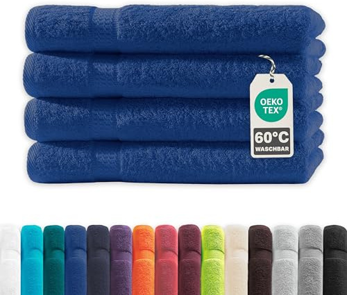 Müskaan® 4er Handtuch Set Royalblau, 100% Baumwolle, 50x100cm, 500g/m² – Öko-Tex, Frottee Handtücher Set Baumwolle, Handtucherset 50x100cm, Handtuchset Blau für Bad, 60°C waschbar, Frotteetücher