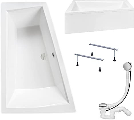 KOLMAN Badewanne INTIMA Eckbadewanne 170x125 Links mit AcrylSchürze, Ablaufgarnitur und Füßen Komplettset 4in1 Premium Original Acryl Wanne Siphon