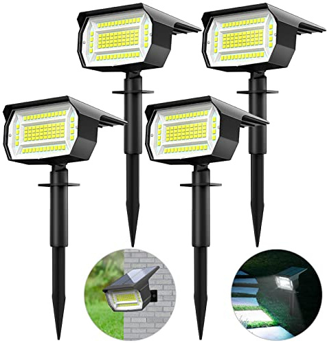 4 Pezzi Faretti Energia Solare da Esterno, 72 LED Lampioni Solari da Giardino 3 Livelli di Luminosità, Lampioncini Solari da Impermeabili per Piscina, Cortile, Vialetto, Patio, Alberi, Bianco Freddo