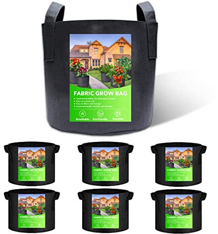 VGE 6-Pack 12 Gallone Pflanzsack,Pflanzentasche aus Vliesstoff,Heavy Duty 300G verdickt Nonwoven Pflanze Stoff Töpfe mit Griffen-45,4Liter für Tomaten Balkon,Kartoffeln,Blumen,Pflanzen,Gemüse
