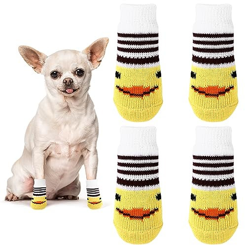 Avaner Hundesocken rutschfeste Pfotenschutz Socken Gelbe Hohe Elastizität Hundeschuhe Weiche Socken Indoor Antirutschsocken für kleine Hunde Haustiere