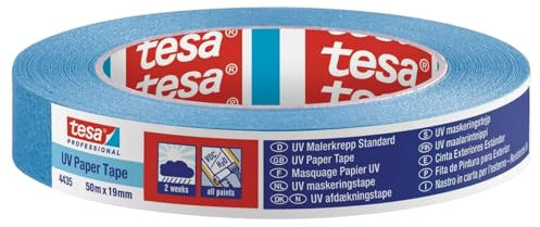 Tesa 4435 - Nastro per Mascheratura di Precisione, Verniciatura, Carrozzeria, Nastro Carta Facile da Applicare, Interni e esterni, Nessun Residuo - Blu (19 mm x 50 m)