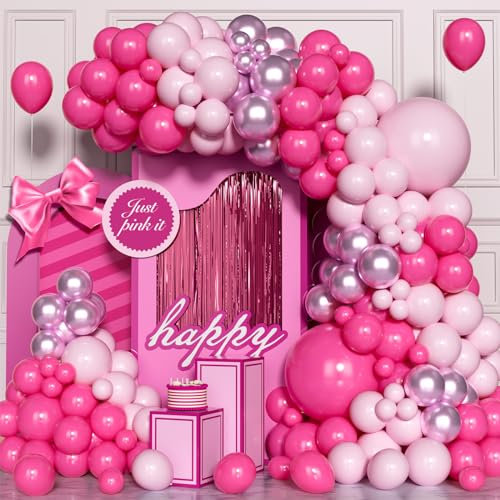 Kit Arco Palloncini Rosa, 120 Pezzi Kit Ghirlanda Palloncini Fucsia Rosa Caldo per Ragazze Tema Principessa Decor Festa Compleanno Baby Shower Fidanzamento Matrimonio Anniversario