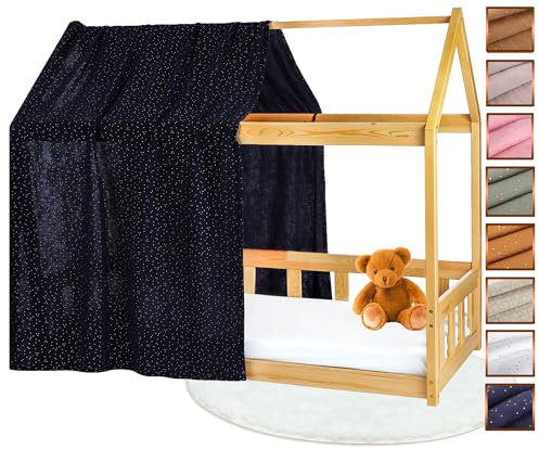 Lovely Hippo Tenda Letto Bambini 100% Cotone - Tenda per Letto Bambini Montessori 80x160 e 90x200cm - Modelo 1 (Blu notte/oro, 120 x 370 cm)