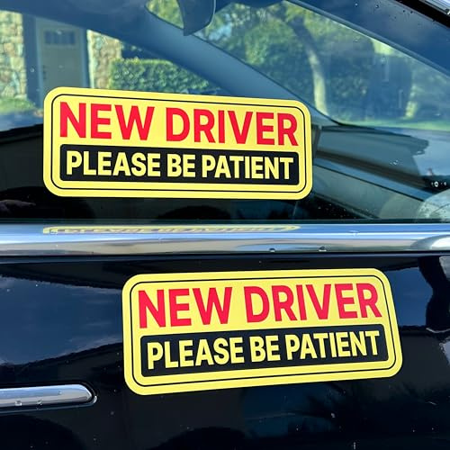 Stickios New Driver Stickers (Non-Magnetic) for Cars & Windows - Reusable, Removable, Paint-Safe Vinyl Decals - Made in USA (10.5x4 inches, 2-Pack)