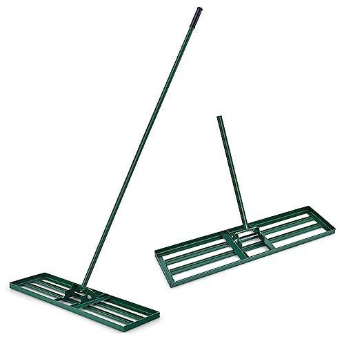RELAX4LIFE Rasen Nivellierrechen, 106 x 25 cm, Rasenrechen Metall, Rechen Garten mit 170 cm Stiel, Levelingrake Flächenebner zum Rasen Sand, Lawn Leveling Rake für Garten, Hof, Golfplatz, Grün