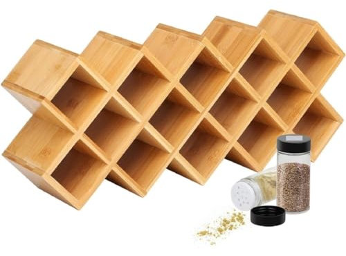 PIPONS Gewürzregal Spice Rack Bambus-Gewürzregal Für Die Arbeitsplatte, Küchenschrank, Gewürzaufbewahrung Für Runde Und Quadratische Gewürzflaschen Gewürzständer Tassenregal