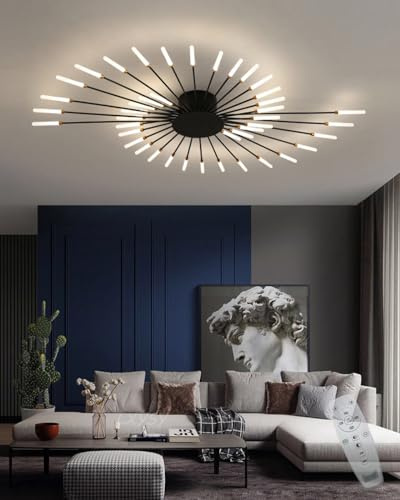 Lxysy Moderne LED-Wohnzimmer-Deckenleuchte dimmbar Schlafzimmerleuchte Wohnzimmerleuchte dimmbar mit Fernbedienung Deckenleuchte, schwarzes Wohnzimmerlicht/goldenes Wohnzimmerlicht (Schwarz, 128CM)