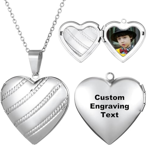 MeMeDIY Personalisiert Medaillon Kette mit Bild Damen Herz Medaillon Zum Öffnen Kette Halskette Gold/Silber/Rosegold Gravierte Gedenk Anhänger Halskette Schmuck Geschenke für Frauen
