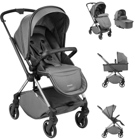 Kikkaboo Kinderwagen Lanah 2 in 1 Babywanne, Rückenlehne verstellbar, bis 22 kg, Farbe:grau
