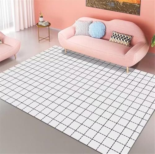 RUGMRZ Esszimmer VorlegerKinderzimmer Teppich Junge Kinderzimmer Teppiche 80x150CM Teppichboden Auslegware grauSchwarzer, moderner, pflegeleichter mit Karomuster vorzimmer