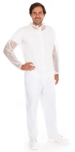FRANZ MENSCH 100 Stück Hygonorm Overalls Eco | PP, weiß, 4XL, L: 190cm, Umfang: 160cm, Karton, Overalls, Schutzanzug, Einweganzug