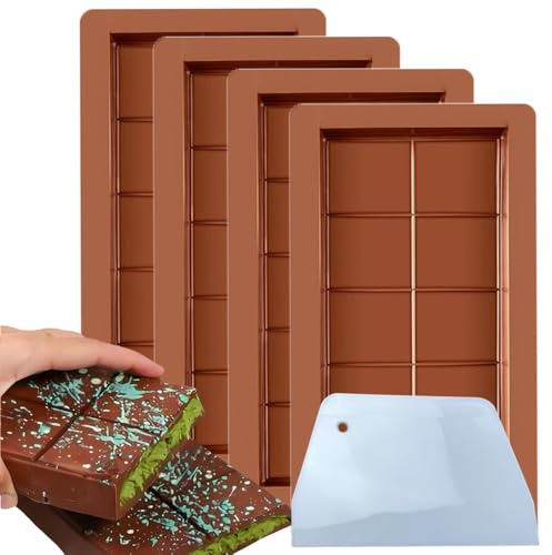 HOJKOUD Schokoladenform Silikon, Tief Schokoladentafel Form, 4 Stück Silikonform, Schokoladenform Dubai Schokolade.Mit Abstreifer Schokoladenform. (4 Stück)