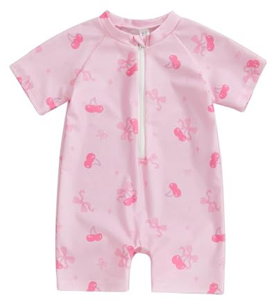 CocMouse Maillot de bain une pièce pour bébé garçon fille imprimé requin manches courtes demi-fermeture éclair barboteuse maillot de bain rashguard, b-rose, 2-3 ans