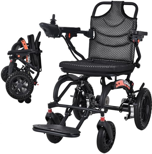 Lightweight Electric Wheelchair for Adults, Foldable All Terrain Motorized Wheelchair with Dual Motors, Compact Folding Power Wheelchair, Travel-Friendly & Airline Approved