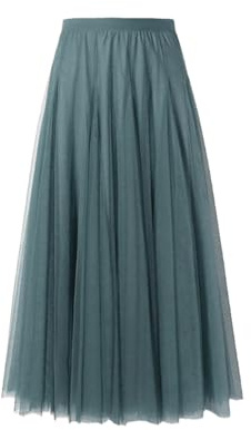 BrightGlow Langer Maxi-Tüllrock Damen A-Linie Midi Rock Unterrock Lagenrock Faltenrock Damen-Tüllrock mit hoher Taille Bühnenkleid Mesh Tutu Röcke für Hochzeit Party
