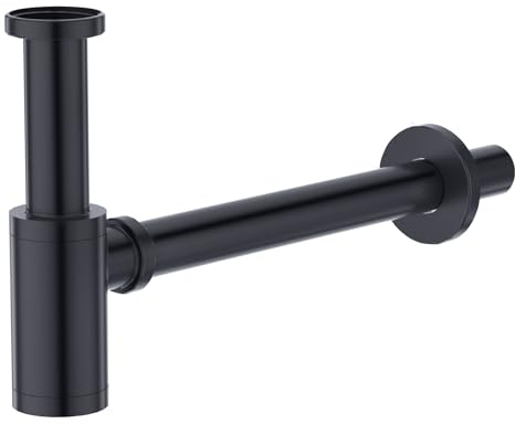 Faustina Universal Siphon für Waschbecken, Röhrensiphon 1 1/4 Zoll Abflussgarnitur Abfluss für Waschbecken Bad aus Edelstahl, schwarz