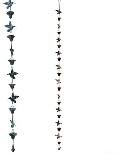 2,6 m Regenkette, Kolibri Regenketten, Metall Garten Regenwasser Umlenker Fangketten, Ersatz Fallrohr Kette für Außen Dekorativ (Blau)