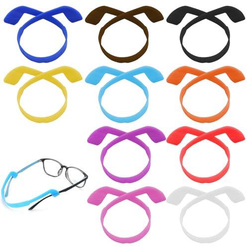 Gurfzcyuoo Glasses Straps for Kids, 10Pcs Silicone Eyewear Holder Strap Glasses Head Band Anti-slip Eyewear Retainer Elastic Sports Glasses Band, Soft And Durable