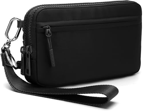 FODOKO Wristlet wallets for women Nylon Quilted Wallet with 4 Zippers,Travel Credit Card,Holder Cell Phone Organizer,coin purse Gifts(black 2)