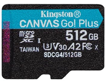 Kingston Canvas Go Plus microSDXC Speicherkarte Gen4 200MB/s A2 U3 V30 512GB Einzelpaket ohne ADP-SDCG4/512GBSP