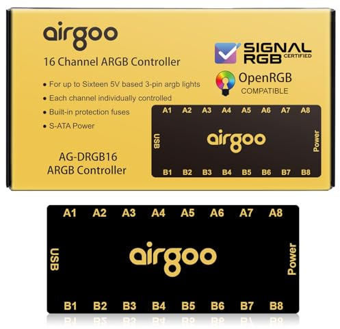 Airgoo Magnetic 16-Port Signal RGB Controller, SATA Powered ARGB Controller PC Lighting Hub for Mid & Full-Tower Cases, Compatible with SignalRGB & OpenRGB, AG-DRGB16