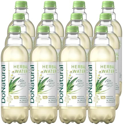 Paquete de 12 DoNatural Agua Herbal de Aloe Vera – Hierba de limón y manzanilla, 500 ml – Bebida baja en calorías de aloe vera con magnesio y fibra, sin edulcorantes artificiales