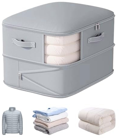 Compression Organizer, Vacuum Storage Bags, Satin Zippered 2-Layer Space Saver, Durable Clothing Tote, for Quilt Duvet Pillow Mattress Bedding, Ideal for Home, and Wardrobes, 54x42x30cm