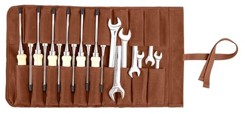 Chisel Roll, Durability Waxed Canvas Wrench Rolls with 20 Slots Compact Small Toll Roll, Portable Carry On Pouch for Woodworking Tools Multi Purpose Organizer