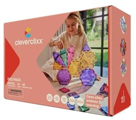 Cleverclixx Geometrie-Bausatz in Pastellfarben 45 Teile, geometrische Bausteine, langlebiges Magnetspielzeug, Robustes Lernspielzeug, erweiterbare Sets, für Kinder ab 3 Jahren