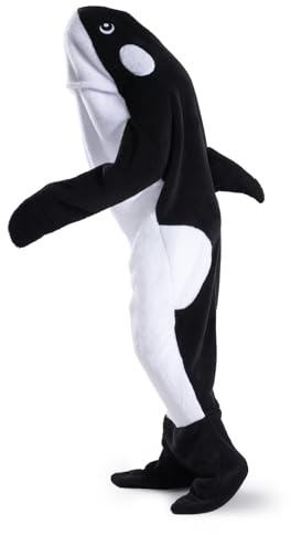 Thigies Whale Blanket Onesie for Adult, Wearable Blanket Hoodie Whale Sleeping Bag, Soft Cozy Costume for Women Men