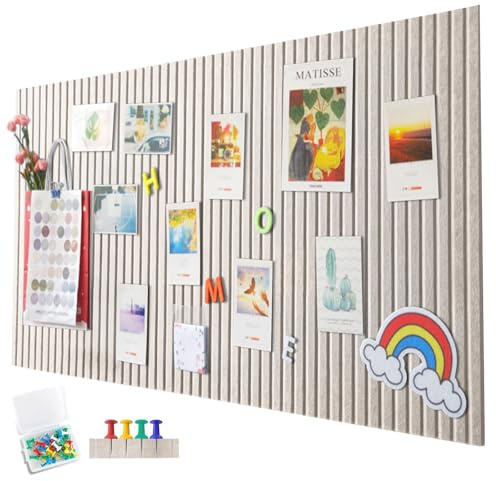 EUBSWA 90 x 60cm Große Filz Pinnwand Selbstklebend,vertikaler Streifen dekorative Pinnwand aus Filz,Filzboard, faltbare Fototafel Memotafeln Memo Boards Bulletin Board für Büro Küche,Helles Kamel