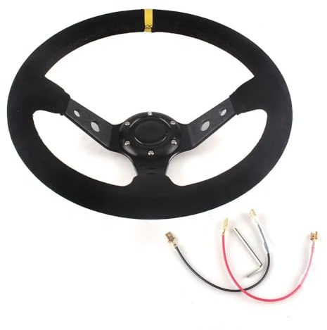 Sportlenkrad Auto, Lenkrad Universal 14 Zoll 350mm Wildleder Auto Racing Lenkräder Tiefe Drifting Sport Lenkrad(Gold)