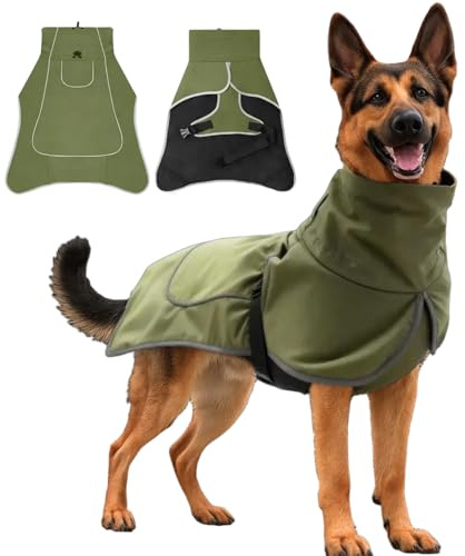 OCSOSO Wasserdicht Hundemantel Regenmantel Hund Verstellbare Outdoor Hundejacke für Große Mittelt Hunde Regenmantel mit Klickverschluss Winddichtes Warm Hundeoutfit Labrador Husky Hunde(Grün XL)