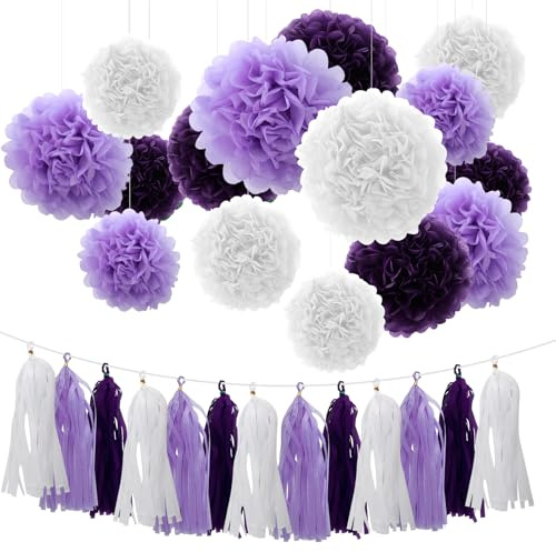 Phlognfy Pompon Carta Velina Viola, Pompon Decorativi Feste Viola Matrimoni, per Decorazioni a Tema Compleanno