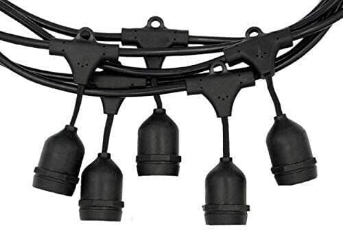 Guirnalda luminosa exterior, 10 casquillos E27, impermeable, 10 m extensible, negro, cable de conexión para jardín, patio, fiestas (10 enchufes mpermeable, 5 m,)