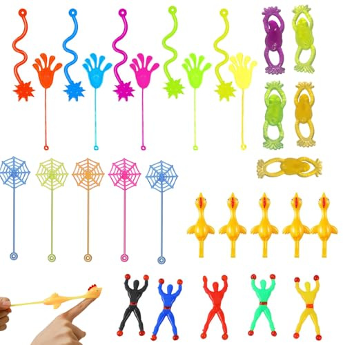 Eowppue 30 Stück Elastisches Wurfartikel Set – Bunte Haftende Klatschhände & Dehnbare Figuren für Events, Feiern und Gruppenaktivitäten – Spaßartikel Sortiment für Innenbereich und Partyzubehör