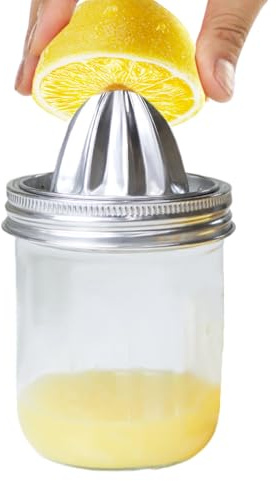 Ahuuen Edelstahl Zitronenpresse - Tragbare Presse - Zitruspresse Mit Deckel Und Glasbehälter,Für Haushalt Küche Orange Limette Outdoor Picknick