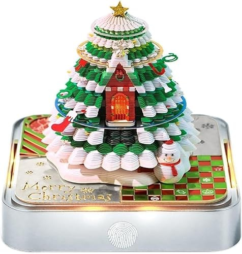 Gachiwar Calendario de escritorio 2026 con luz LED 3D escultura papel calendario rasgar con caja acrílico organizador creativo decoración oficina hogar idea regalo Navidad cumpleaños