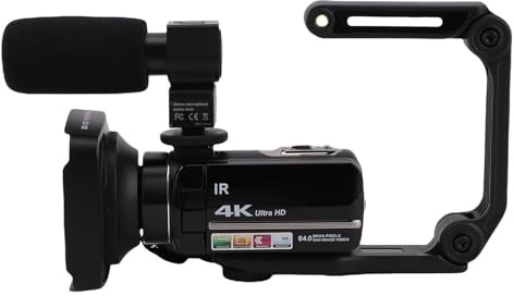 Fydun Caméra Vidéo 4K Caméscope Numérique 64MP avec Stabilisateur, Carte 32 Go, 2 Batteries pour Youtube Vlogging